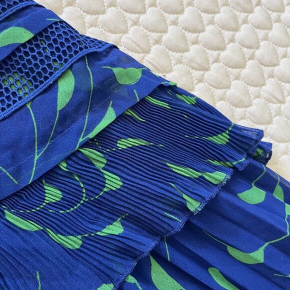 NWOT Self Portrait Blue Crescent Chiffon Midi Dress Cut Out Back Ruffle Size 6 - Picture 8 of 13